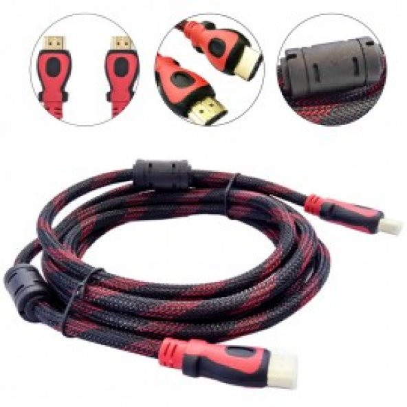 Hdmi Kablo Altın Uçlu Hasır Ip Örgülü - 15M