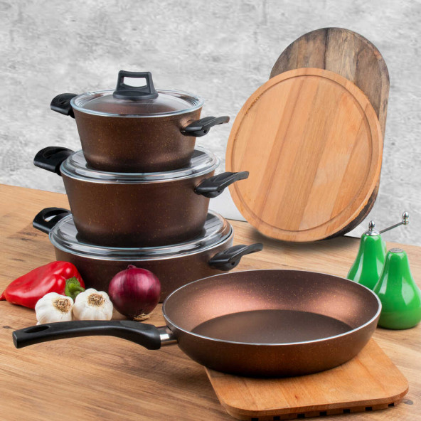 Papilla Three Seven 18''22''26''26 Cm 7 Parça Granit Tencere Seti Kahve