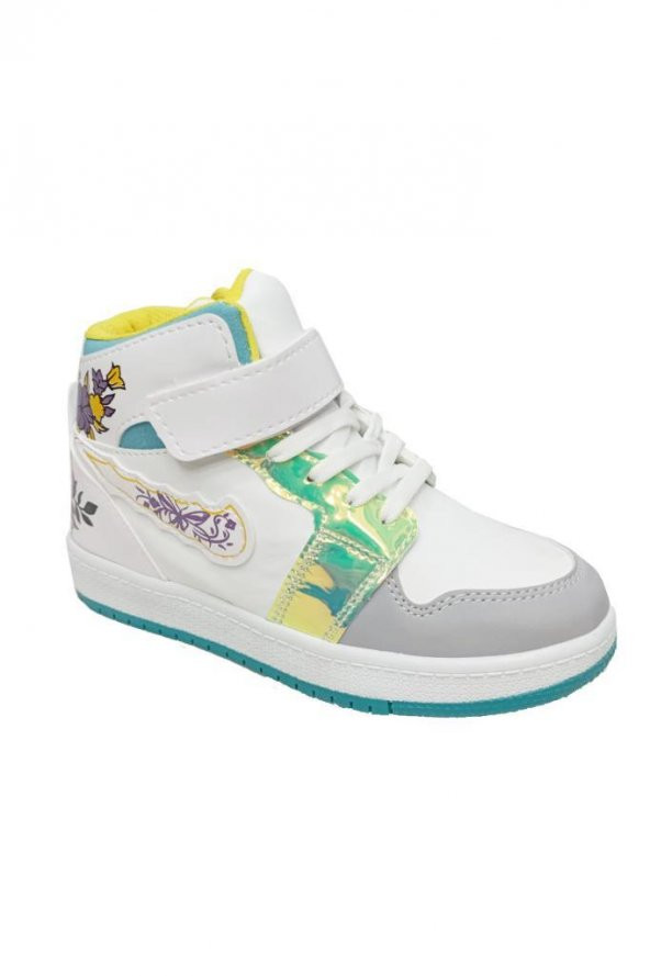 Callion 048 Deri Sneakers Kız Çocuk Spor Ayakkabı 31-35 Beyaz Buz Su Yeşili