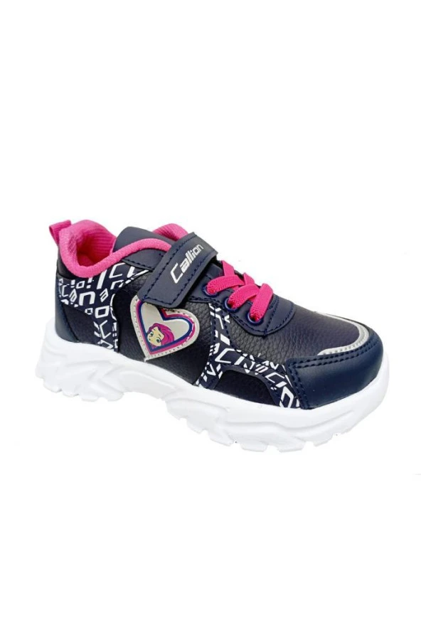 Callion 047 Deri Kız Çocuk Sneakers Ayakkabı 26-30 Lacivert Fuşya