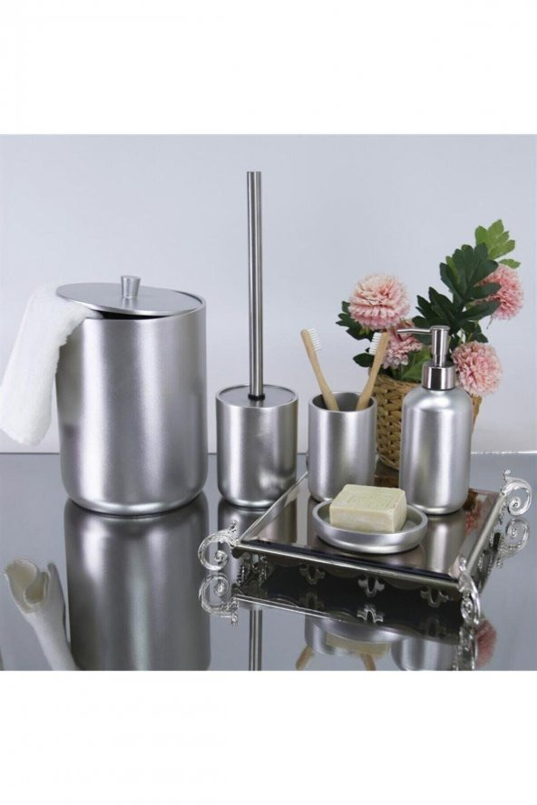 By Selim Elegance Gümüş 5 Parça Polyester Banyo Seti - 2