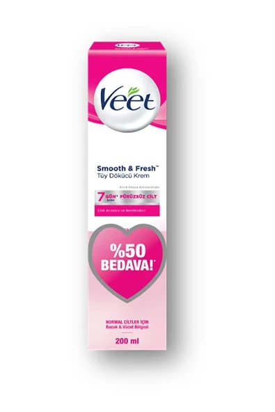 Veet Smooth Fresh Normal Ciltler İçin Tüy Dökücü Krem 200 ml - %50 Bedava