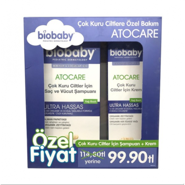 Biobaby Kuru ve Atopik Ciltler İçin Şampuan 300 ml + Krem 100 ml (99,90 TL Etiketli)