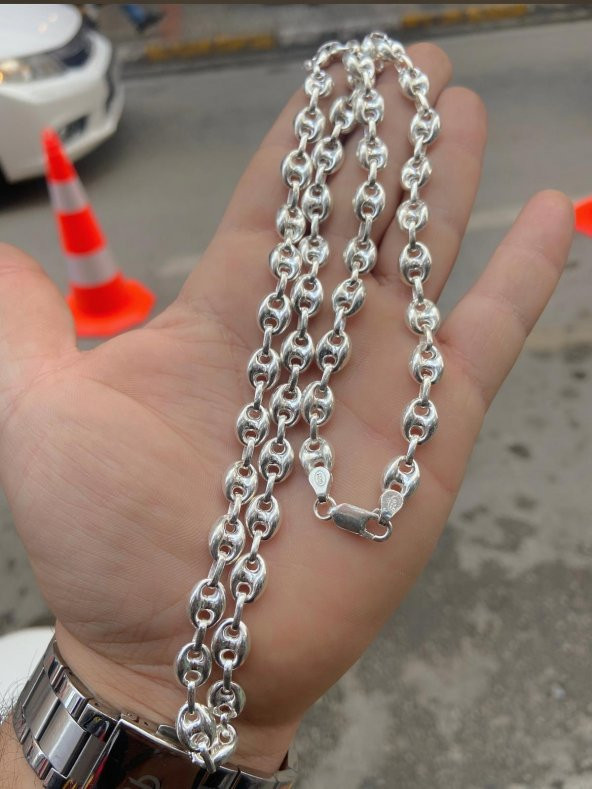 925 Ayar Gümüş 65 cm Uzunluk 8 mm 36 gr Kahve Çekirdeği Kolye - 3