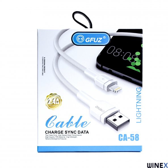 Winex CA58 2.4A UsbA to Lightning Data ve Hızlı Şarj Kablosu Beyaz - 3