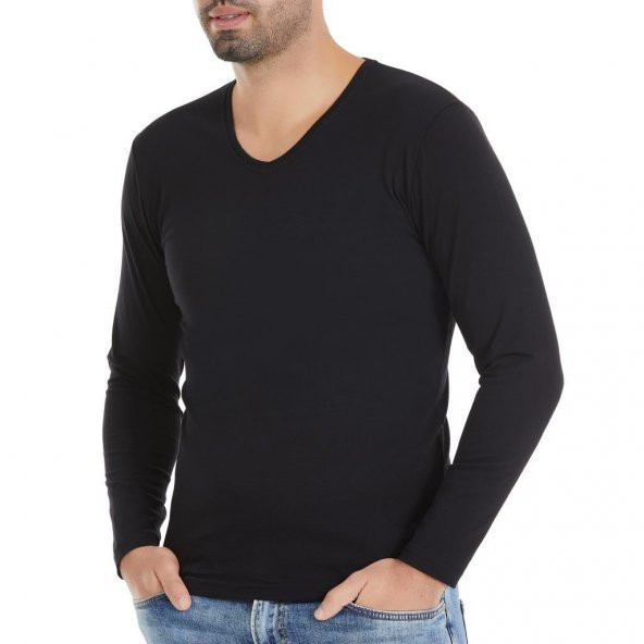 6 Adet Yıldız Erkek Likralı Uzun Kollu T-Shirt Fanila Siyah 351