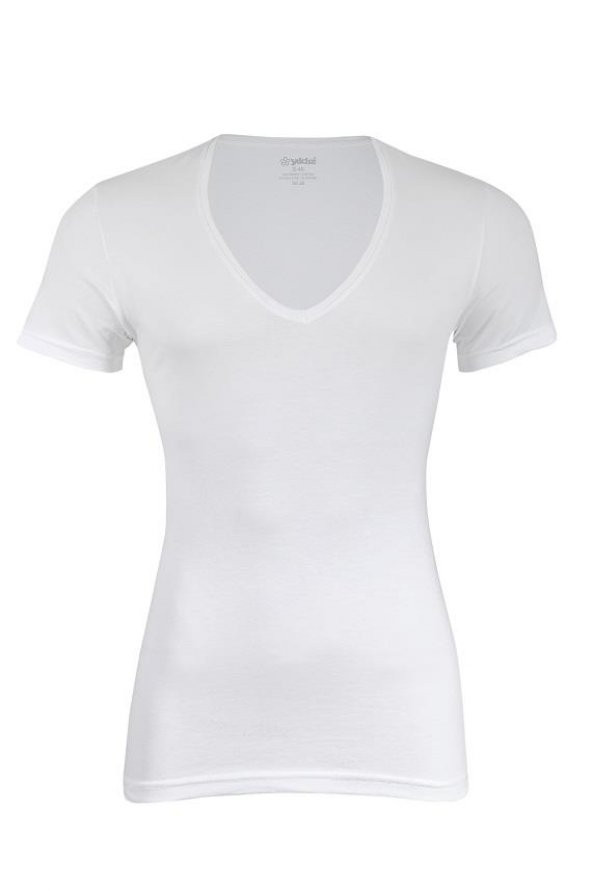 6 Adet Yıldız Erkek Likralı Derin V Yaka T-Shirt Fanila Beyaz 355