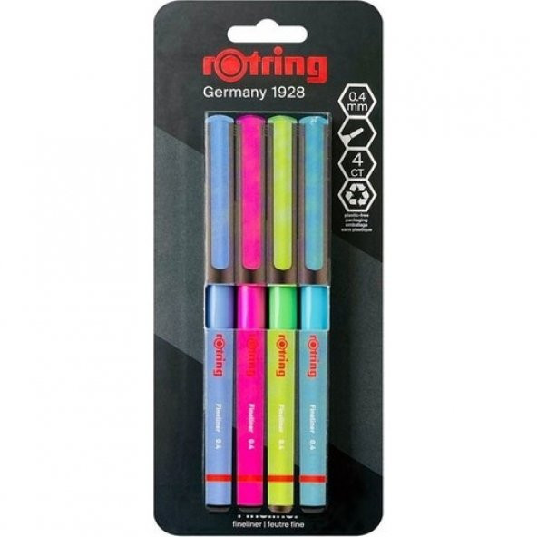 Rotring Fineliner Ince Keçe Uçlu Kalem 4lü Canlı Renkler
