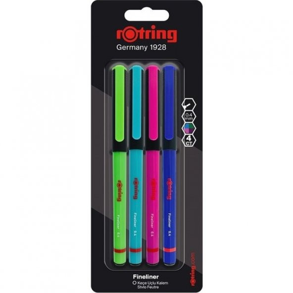 Rotring Fineliner Ince Keçe Uçlu Kalem 4lü Canlı Renkler - 2