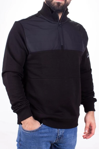 Twister 1908 Siyah Yarım Fermuarlı Dik Yaka Erkek Sweatshirt