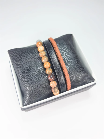 JTSS22KOB1088 JANTİ HAKİKİ DERİ MIKNATIS KAPAMA JASPER DOĞALTAŞ KOMBİN BİLEKLİK KUTULU - Resim 3