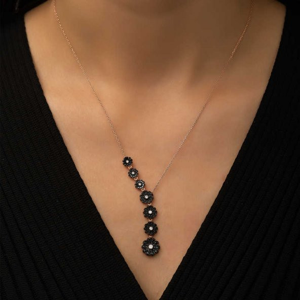 925 Ayar Gümüş Sıralı Çiçekler Kadın Gümüş Kolye - 3