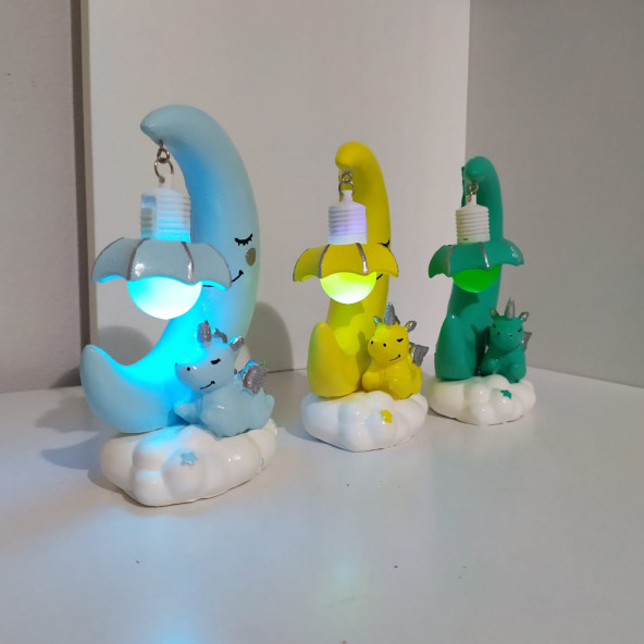 Ay dede figürlü unicorn masaüstü gece lambası renkli ışıklı - Resim 3
