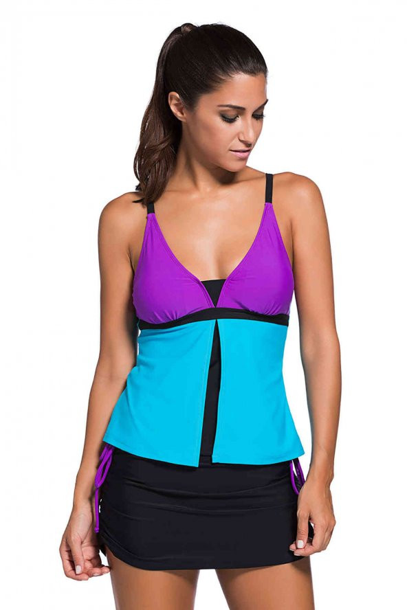 Renkli Tankini Etekli Bikini Takım - 5