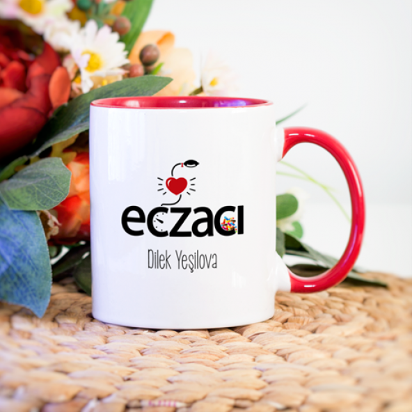 Kişiye Özel Kırmızı Renkli Eczacı Kupa Bardak