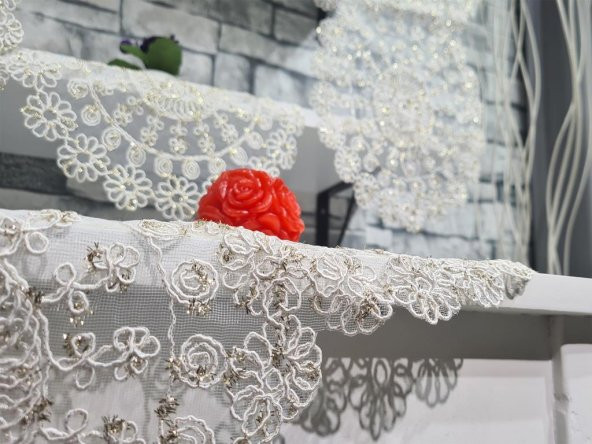Çiçek Kordonlu 5 Parça Salon Takımı Krem - Gold - 3