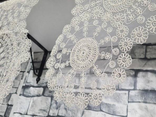 Çiçek Kordonlu 5 Parça Salon Takımı Krem - Resim 2