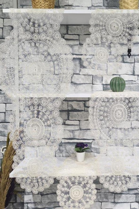 Çiçek Kordonlu 5 Parça Salon Takımı Krem - Resim 8