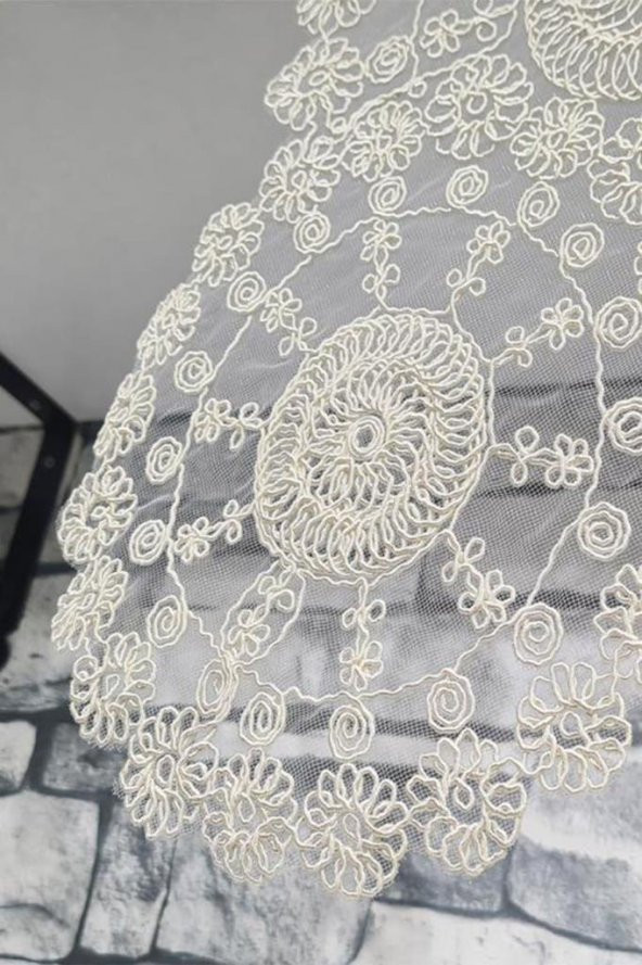 Çiçek Kordonlu 5 Parça Salon Takımı Krem - Resim 9