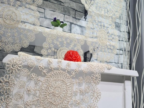 Çiçek Kordonlu 5 Parça Salon Takımı Cappucino - 4