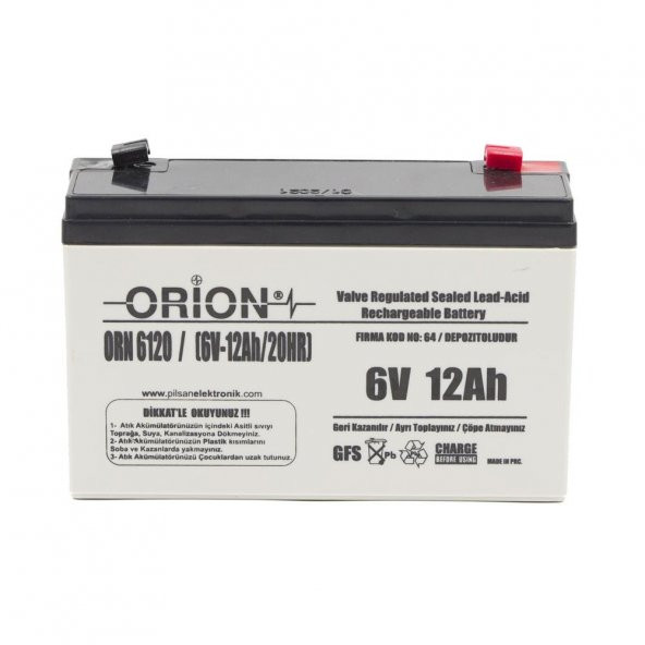 Orion ORN6120 6V 12Ah Bakımsız Kuru Akü