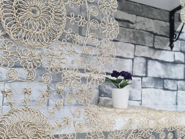 Çiçek Kordonlu 5 Parça Salon Takımı Cappucino - Gold - 5