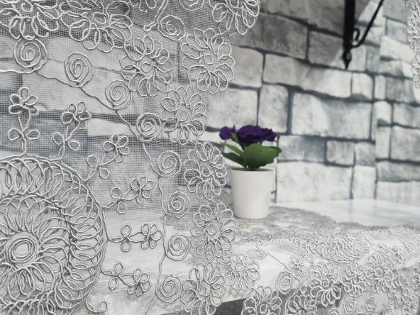 Çiçek Kordonlu 5 Parça Salon Takımı Gri - 5