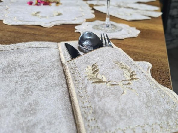 Çeyiz Diyarı Fiyonk Nakışlı 19 Parça Amerikan Servis Seti Krem Cappucino - Resim 3