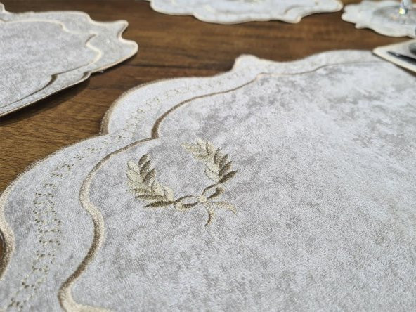 Çeyiz Diyarı Fiyonk Nakışlı 19 Parça Amerikan Servis Seti Krem Cappucino - Resim 4