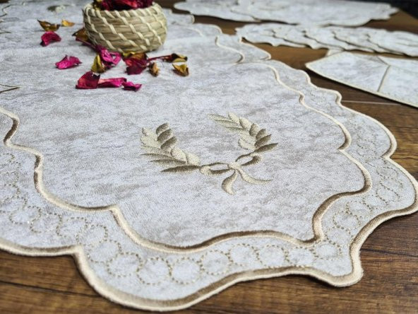 Çeyiz Diyarı Fiyonk Nakışlı 19 Parça Amerikan Servis Seti Krem Cappucino - Resim 5