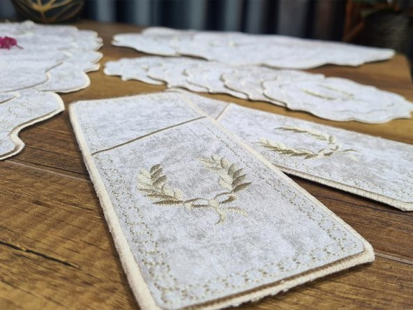 Çeyiz Diyarı Fiyonk Nakışlı 19 Parça Amerikan Servis Seti Krem Cappucino - Resim 6