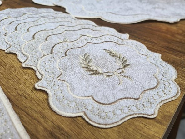 Çeyiz Diyarı Fiyonk Nakışlı 19 Parça Amerikan Servis Seti Krem Cappucino - Resim 7