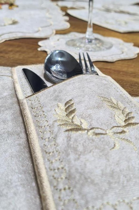 Çeyiz Diyarı Fiyonk Nakışlı 19 Parça Amerikan Servis Seti Krem Cappucino - Resim 10