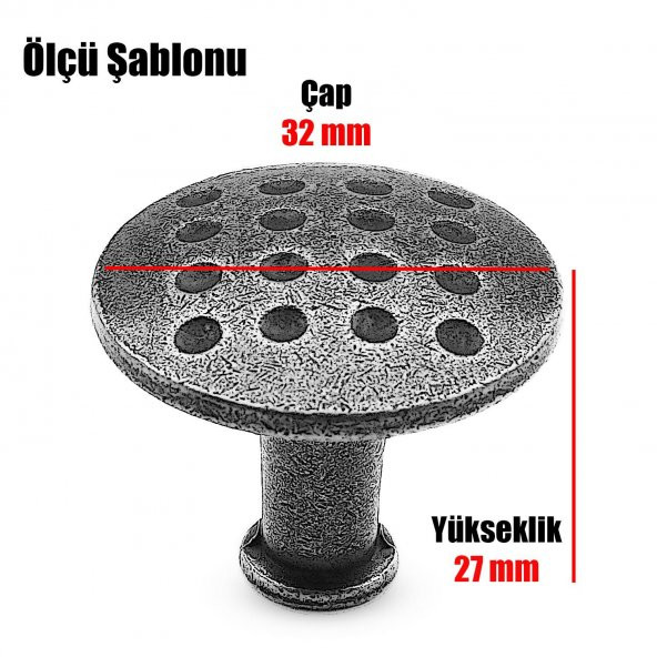Düğme Noktalı Çekmece Dolap Kapak Kulpu Mat Siyah Metal Kulp - 4