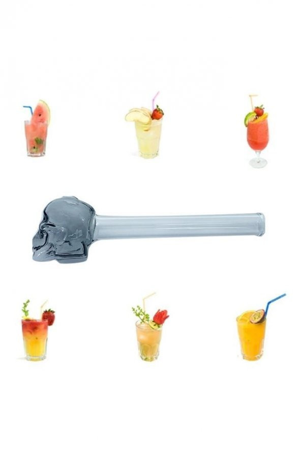 El Yapımı Kuru Kafa Tasarımlı Cam Parti Karıştırıcı Kokteyl Kaşığı Çubuğu - 2
