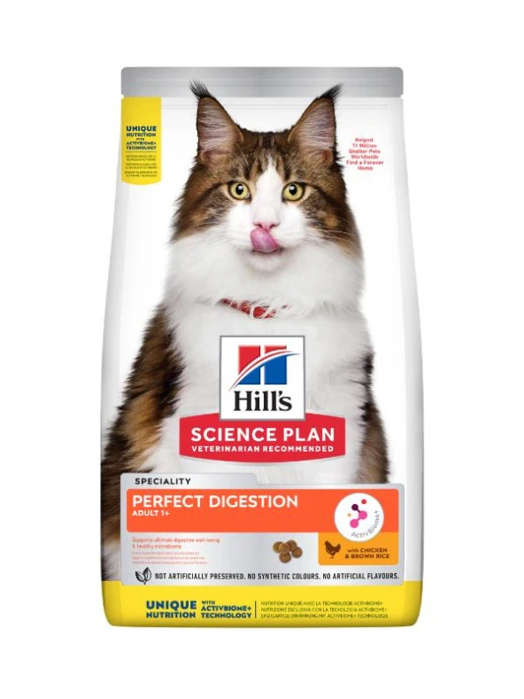 Hills SCIENCE PLAN Mükemmel Sindirim +1 Yetişkin Tavuklu ve Kahverengi Pirinçli Kedi Maması 1.5 kg