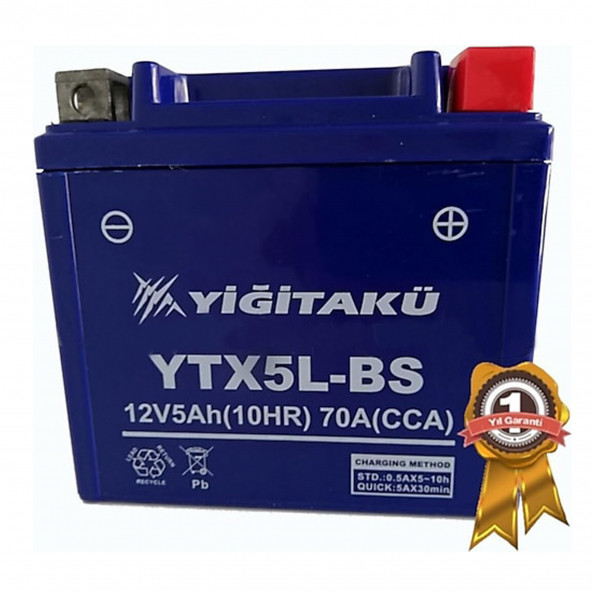 12V 5AH YATIK MOTOSİKLET AKÜSÜ YTX5L-BS YİĞİT AKÜ 2024 ÜRETİM - 2