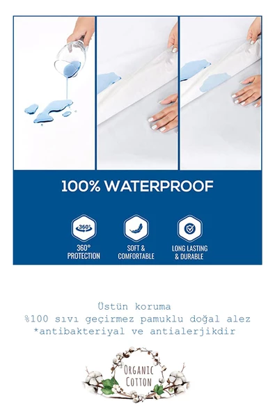 Limon Soft Pamuklu Fitted Full Kenar Su Sıvı Geçirmez Yatak Koruyucu Alez Çarşaf Beyaz  180x200 - 4