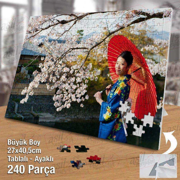 Asil Hobi Kiraz Ağacı - Çiçekler - Japon Kız Yapboz - Ayak Destekli Çerçeveli 240 Parça Puzzle - 1