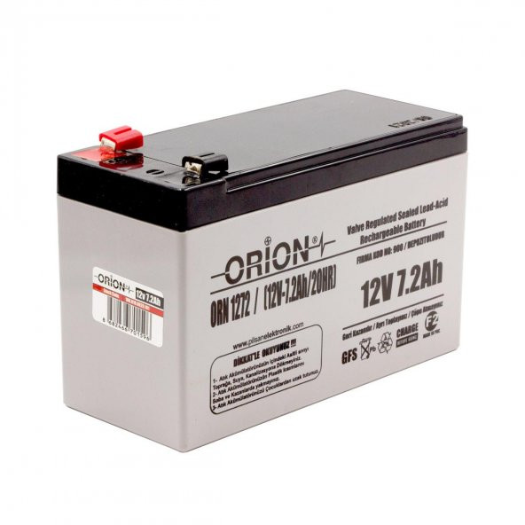 Orion 12V 7.2Ah Bakımsız Kuru Akü - T2 Kalın Soket - 01/2021 Üretim - 2
