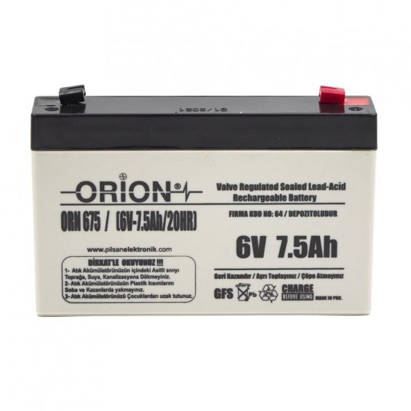 Orion 6V 7.5Ah 10 Adet Bakımsız Kuru Akü - 2