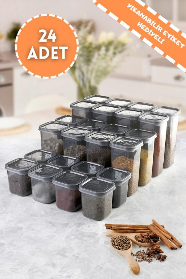 Rossel Premium Lüks Füme 24lü Erzak Saklama Kabı Etiket Hediyeli