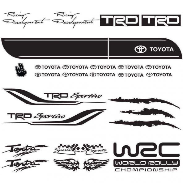 Toyota Modifiye Sport Sticker Seti,Toyota Etiket Çıkartma Paketi Beden Yok - Siyah - Ebat Yok - Numara Yok