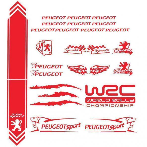 Peugeot Modifiye Sport Sticker Seti,Peugeot Etiket Çıkartma Paketi Beden Yok - kırmızı - Ebat Yok - Numara Yok