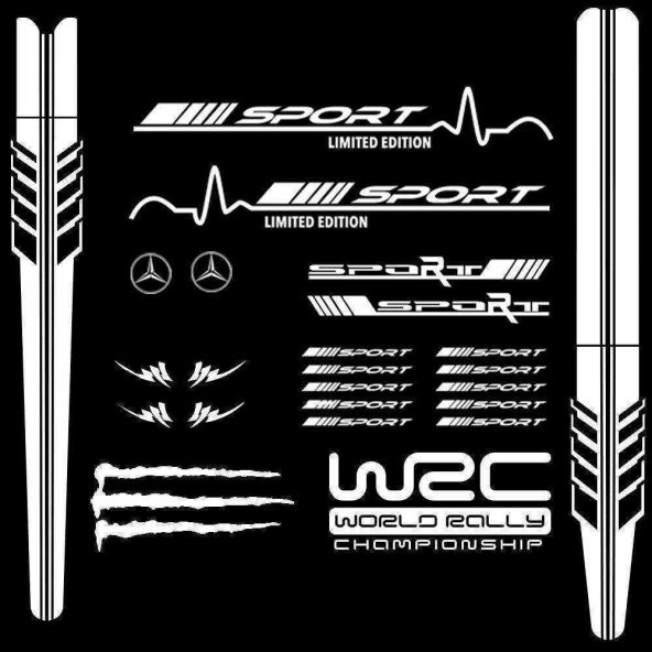 Mercedes Modifiye Sport Sticker Seti, Mercedes Etiket Çıkartma Paketi Beden Yok - Beyaz - Ebat Yok - Numara Yok