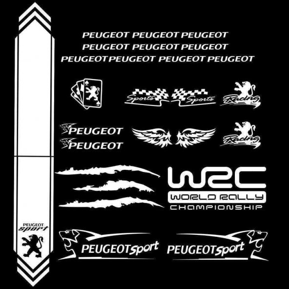 Peugeot Modifiye Sport Sticker Seti,Peugeot Etiket Çıkartma Paketi Beden Yok - Beyaz - Ebat Yok - Numara Yok