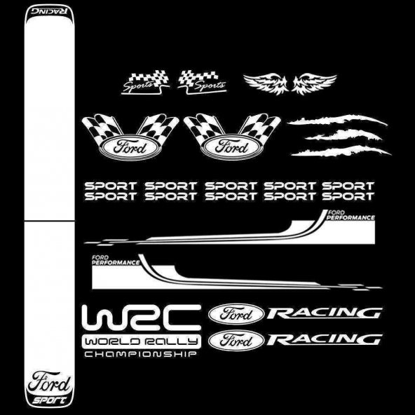 Ford Modifiye Sport Sticker Seti, Ford Etiket Çıkartma Paketi Beden Yok - Beyaz - Ebat Yok - Numara Yok - 1