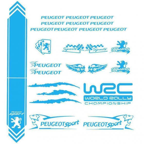 Peugeot Modifiye Sport Sticker Seti,Peugeot Etiket Çıkartma Paketi Beden Yok - Mavi - Ebat Yok - Numara Yok