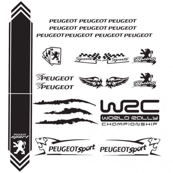 Peugeot Modifiye Sport Sticker Seti,Peugeot Etiket Çıkartma Paketi Beden Yok - Siyah - Ebat Yok - Numara Yok