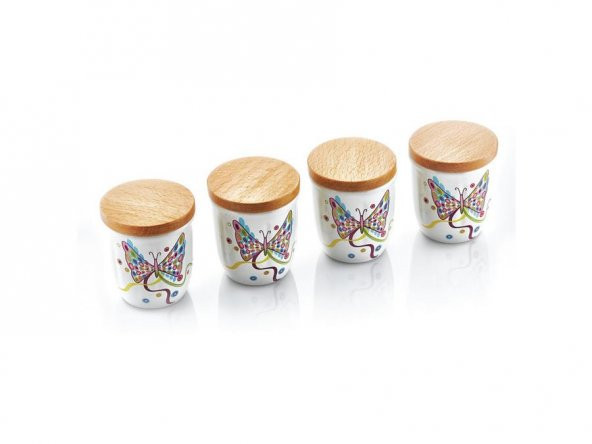 Noble Life Kelebek Bambu Ahşap Kapaklı 4’lü Küçük Baharatlık - 20025